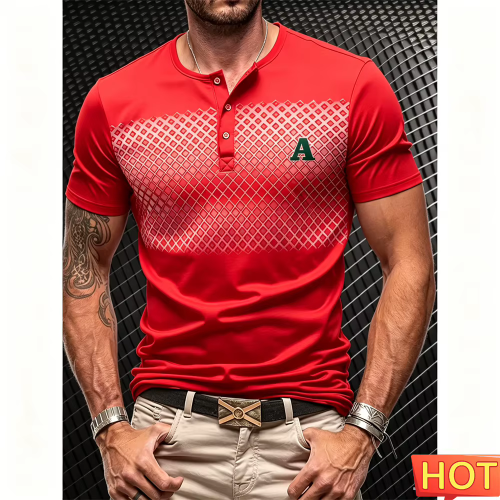 T-shirt pour homme, manches courtes, t-shirt Henry pour homme, t-shirt décontracté pour homme, t-shirt boutonné respirant, t-shirt Henry sport, vêtements pour homme