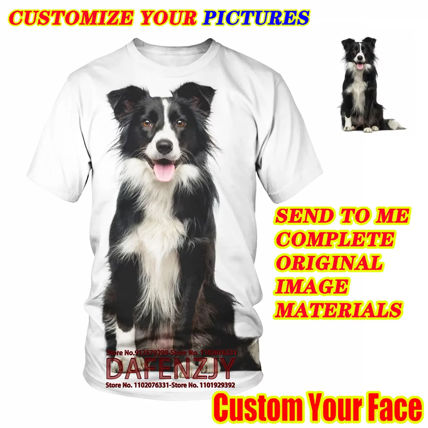 T-shirt col rond unisexe, estival et décontracté, avec votre photo ou animal de compagnie imprimé en 3D