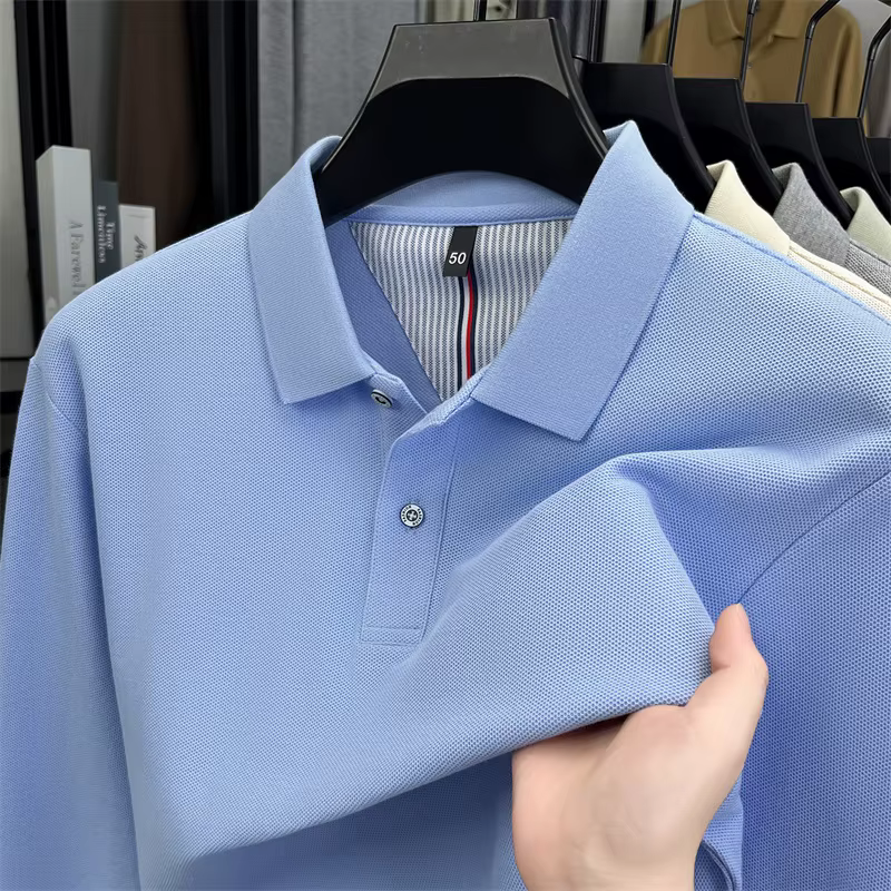 Polo de luxe à manches longues 100% coton nouvelle marque haut de gamme simple confortable couleur unie T-shirt de golf pour loisirs et affaires automne