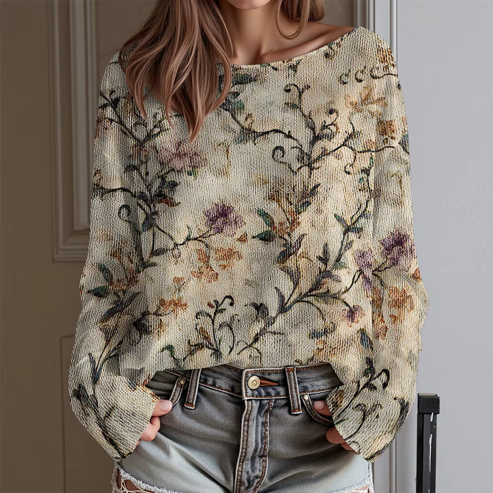 Cadeau de Saint-Valentin T-shirt floral à une épaule pour femme Coupe ample Haut à manches longues Chemisier Sweet Heart Hauts Harajuku Cottagecore