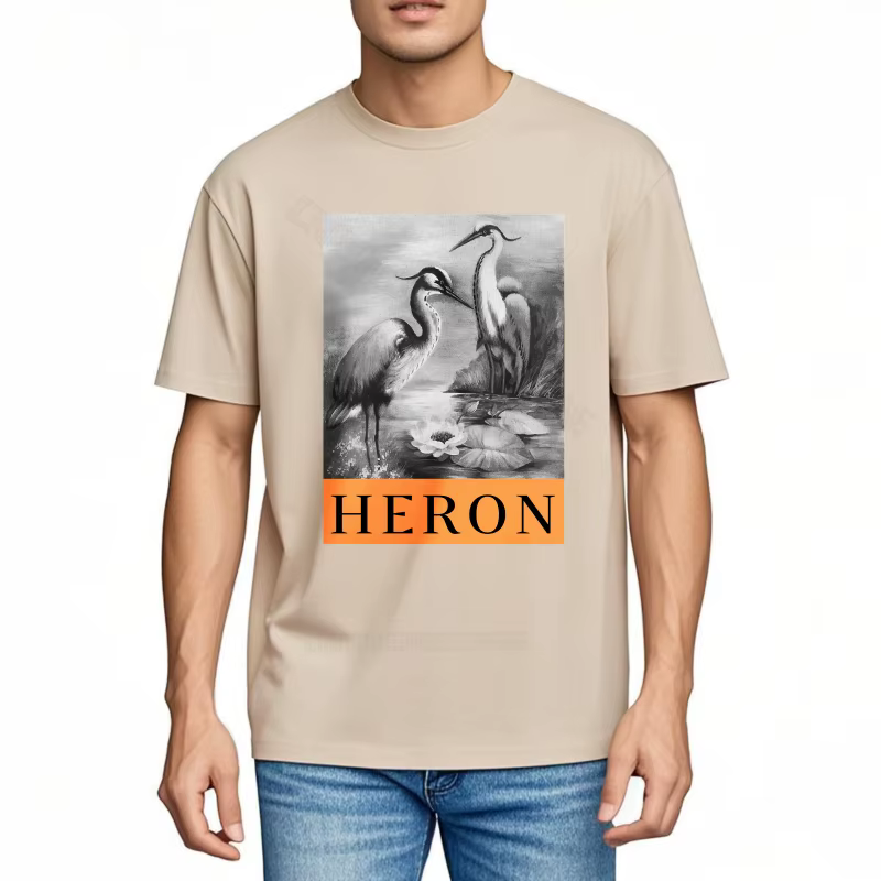 Haut pour hommes respirant à la mode T-shirt Heron oiseaux près de l'eau Orange usage quotidien t-shirts Streetwear