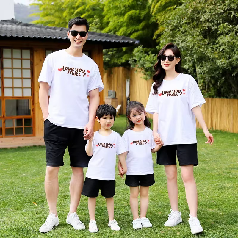 T-shirt en coton imprimé dessin animé pour mère et fille