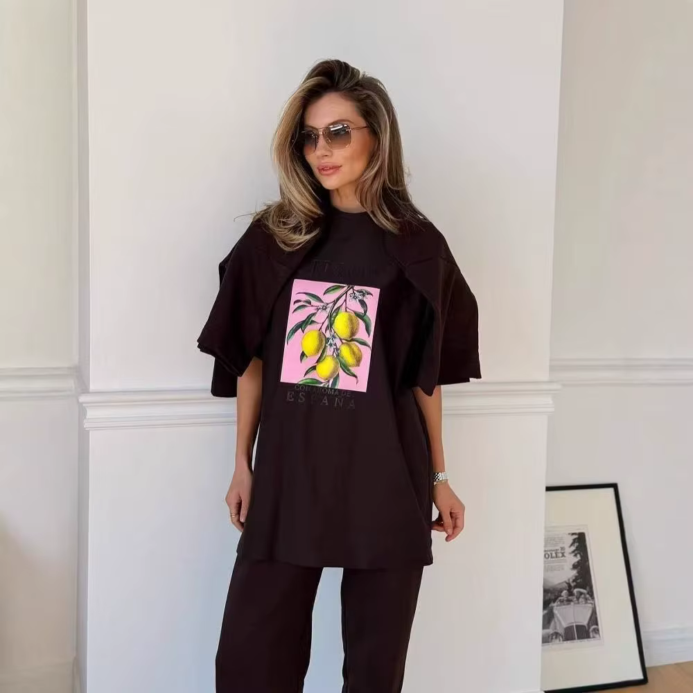 T-shirts imprimés fruits citron 100% coton femmes hauts graphiques vintage esthétique botanique streetwear t-shirts cottagecore surdimensionné