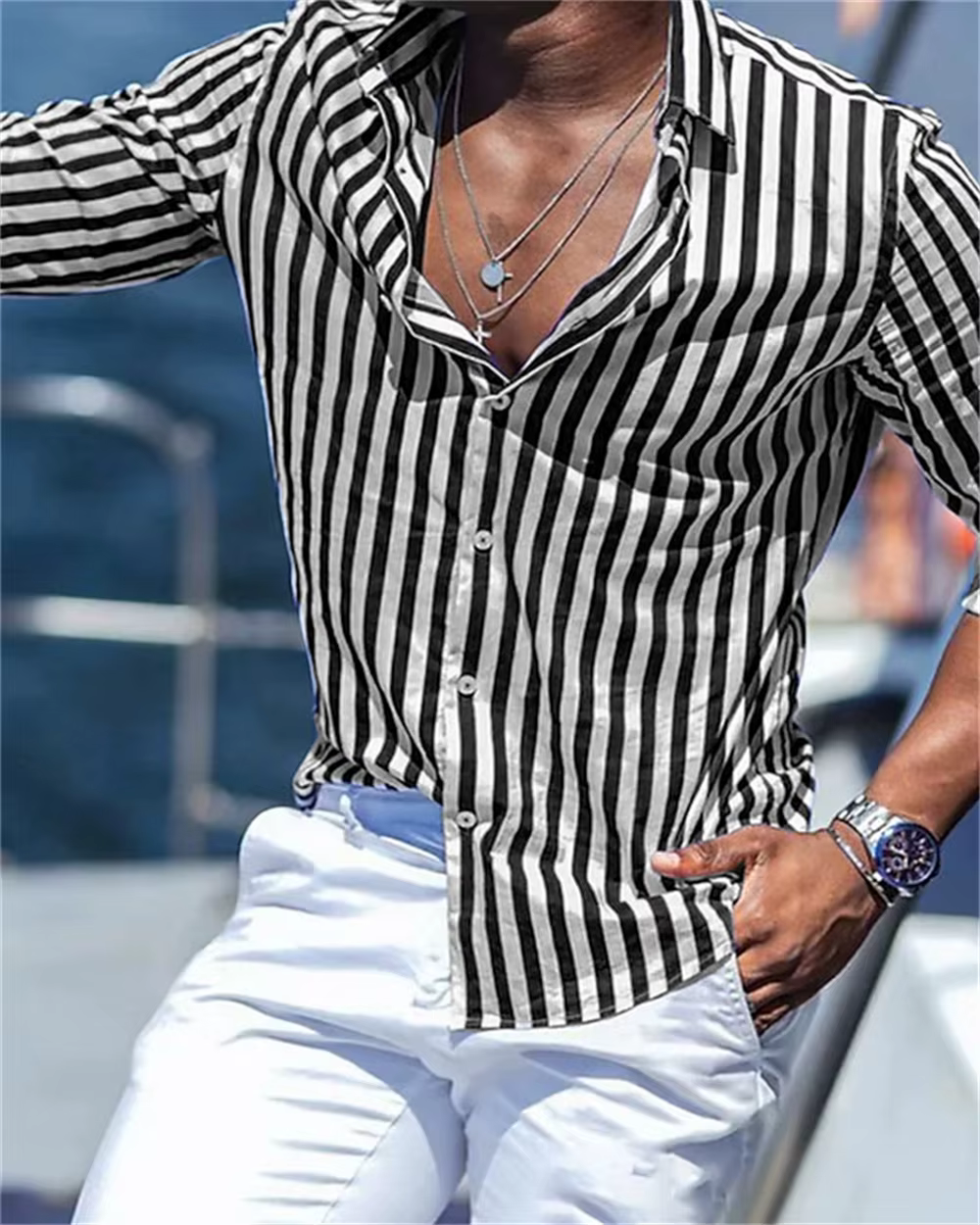 Chemise imprimée à manches longues pour hommes