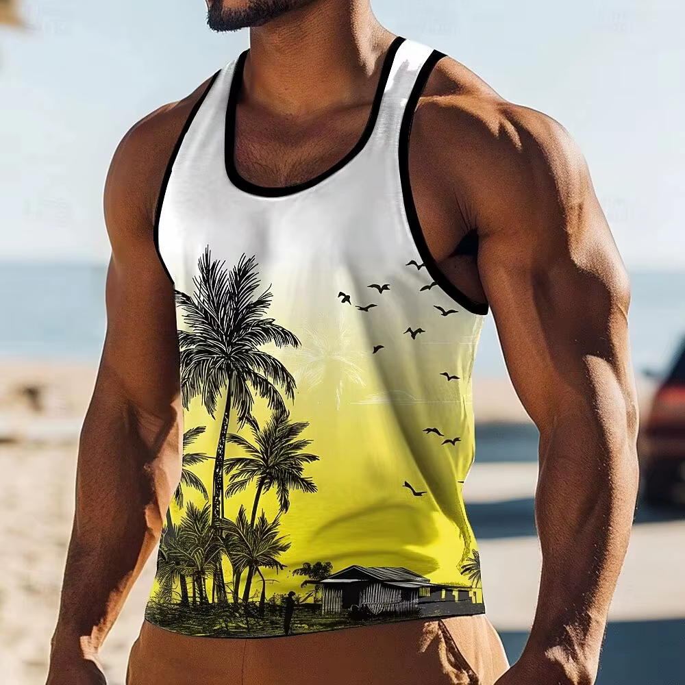 Débardeur pour homme, motif cocotier 3D amusant
