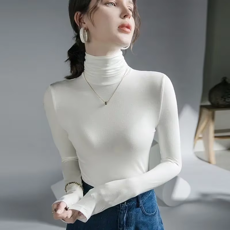 Femme T-shirt col roulé vêtements maigres 2025 haut noir pour femmes violet