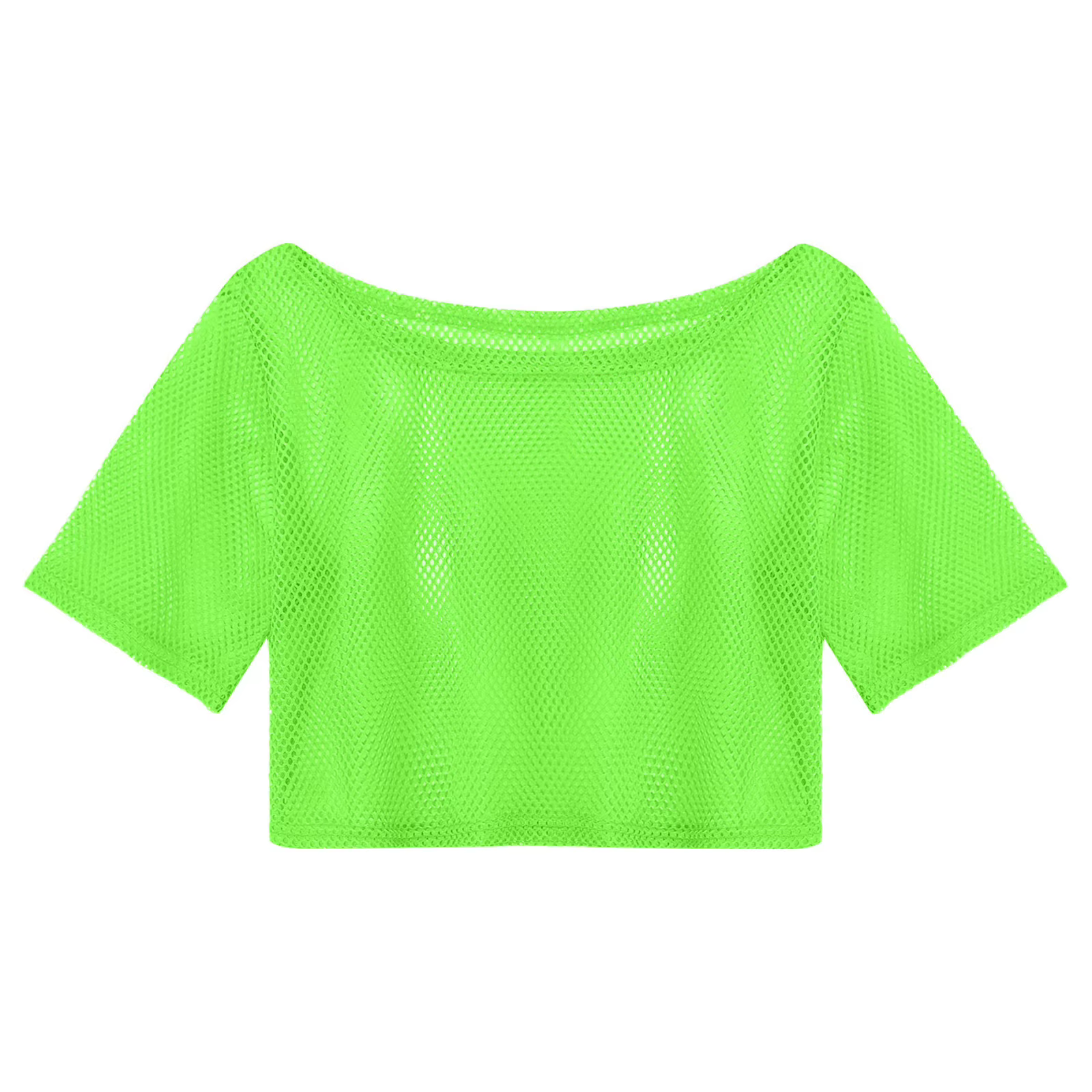 Femmes 80s Disco néon résille t-shirts hauts à manches courtes évider maille haut court Sexy Punk Camisole couverture Rave fête Clubwear