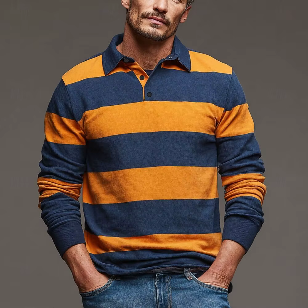 Chemises pour hommes à manches longues rayées style rugby