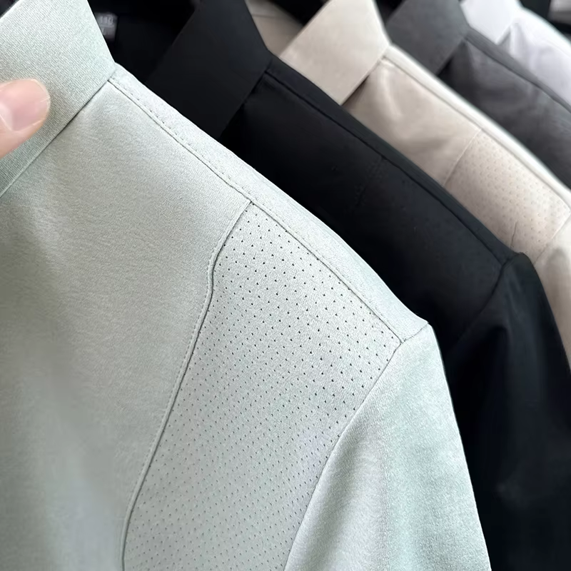Polo décontracté pour homme en maille respirante et tissu uni
