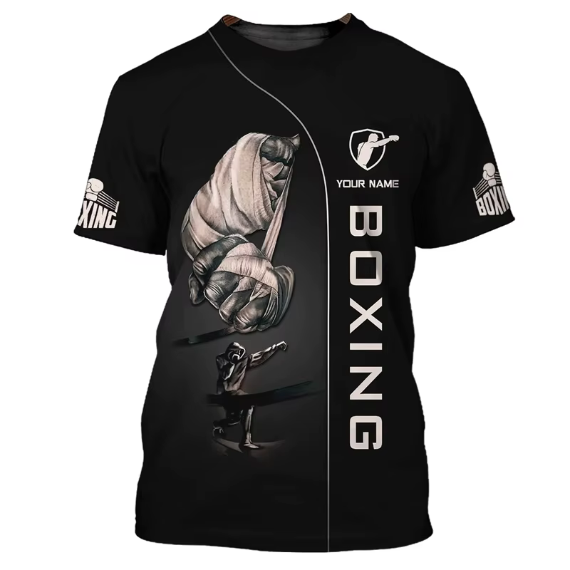 Mode boxe graphique T-shirts pour hommes tendance d'été à manches courtes 3D imprimé sport