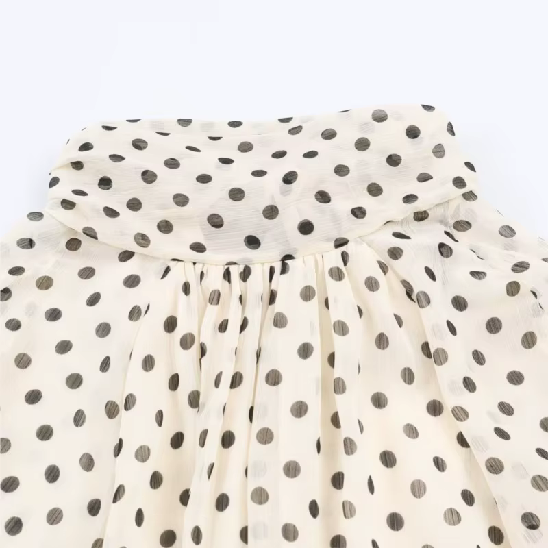 Femmes à pois imprimé Blouse décontracté col haut à manches longues dame
