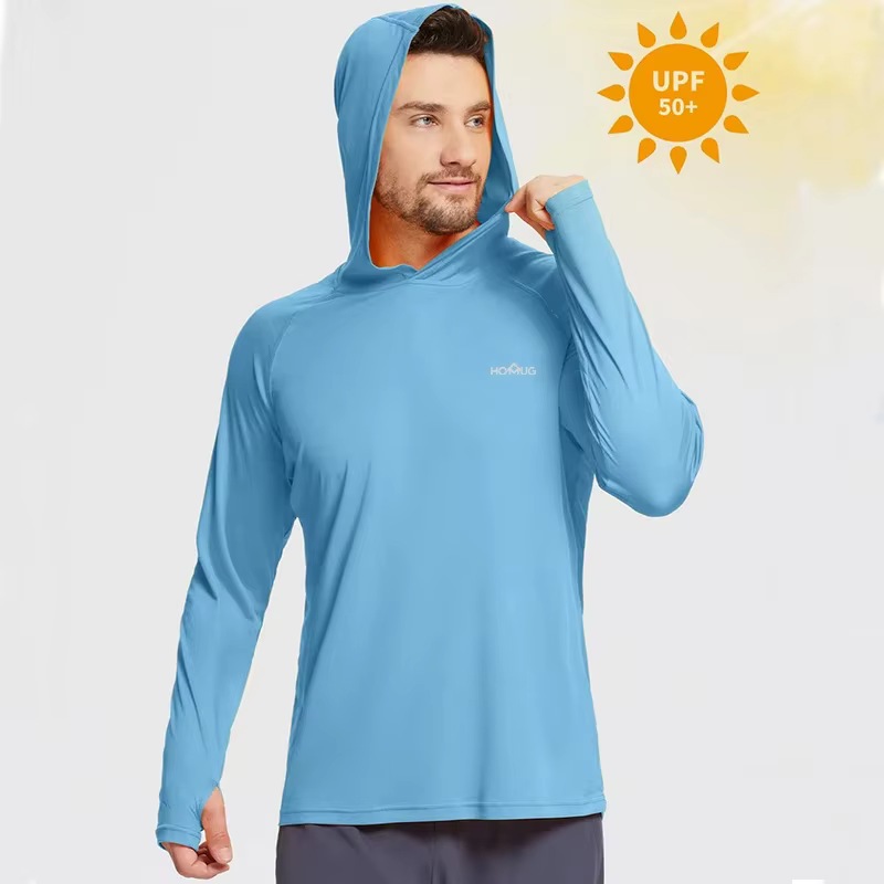 Protection solaire T-Shirt à capuche pour hommes UPF50 + Protection solaire T-Shirt à manches longues séchage rapide respirant randonnée crème solaire vêtements de pêche