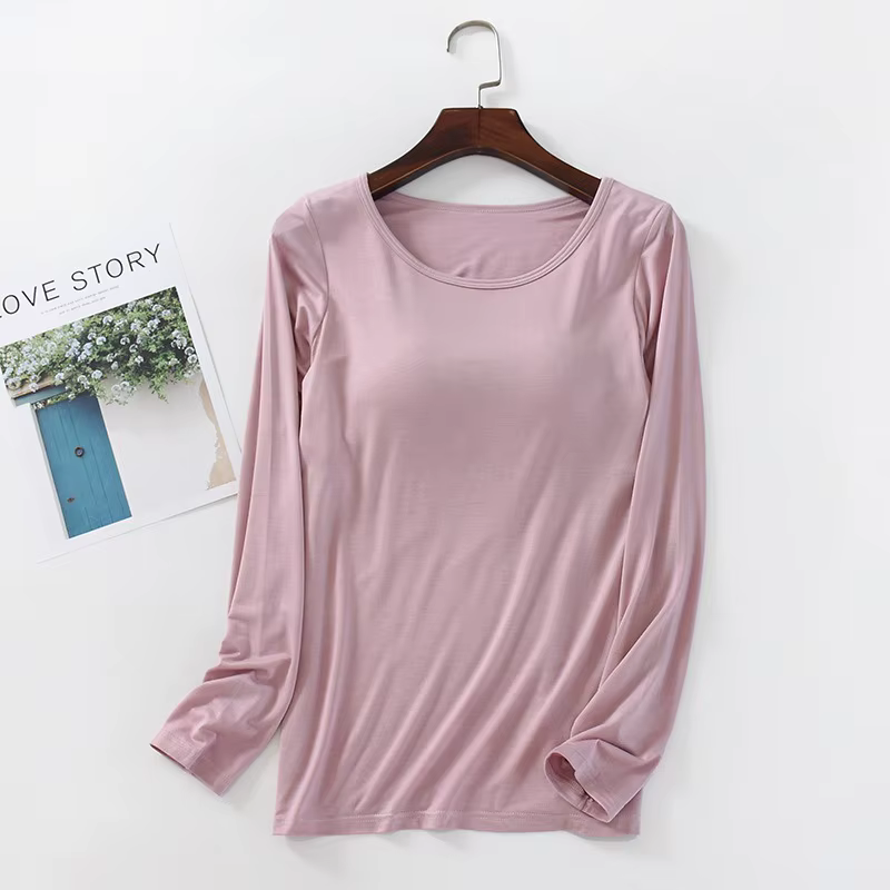 T-shirt à manches longues avec coussretours de poitrine pour femme