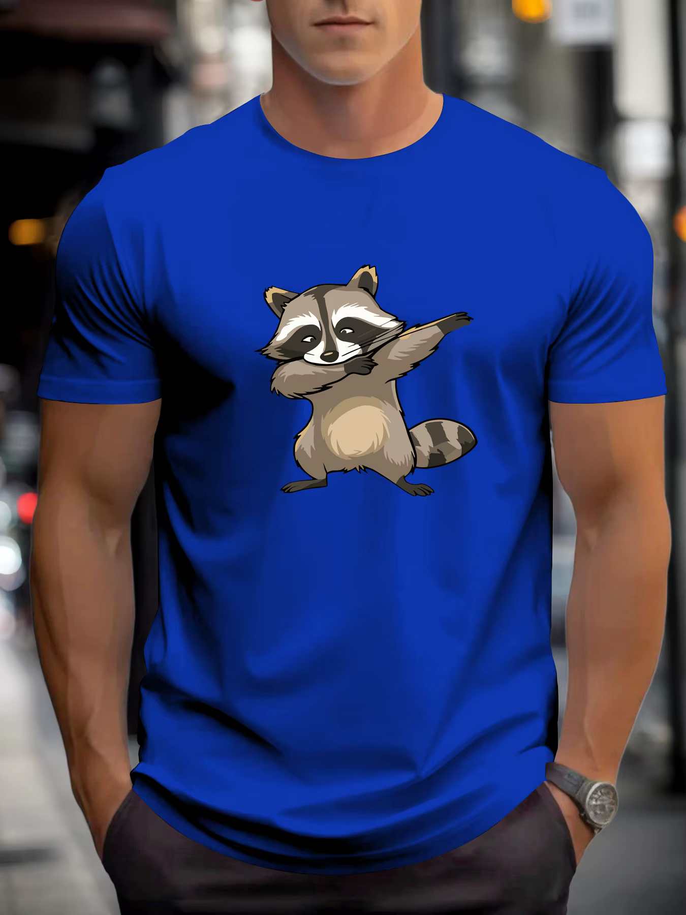 T-shirt pour hommes raton laveur 100 % coton imprimé graphique été col rond
