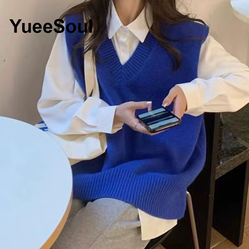 Gilet pull bleu uni Y2K pour femmes