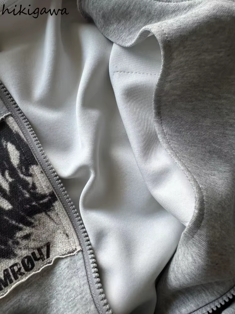 Sweat-shirts à capuche vêtements pour femmes rétro Patchwork Portrait imprimé vestes Y2k hauts 2025 Ropa Mujer
