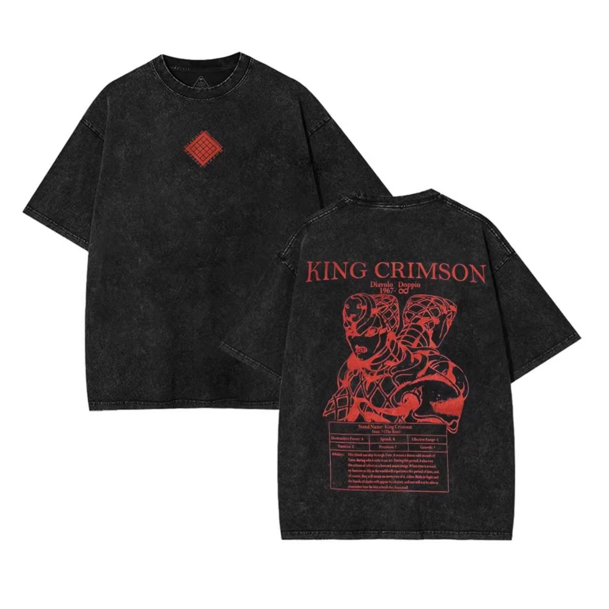 Diavolo King Crimson Jojo Bizarre Adventure T-shirt décontracté en coton lavé à col rond à manches courtes imprimé léger et respirant
