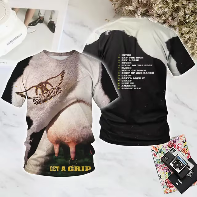 2025 nouveau groupe de Rock Aerosmith impression 3D T-shirt hommes femmes mode décontracté surdimensionné à manches