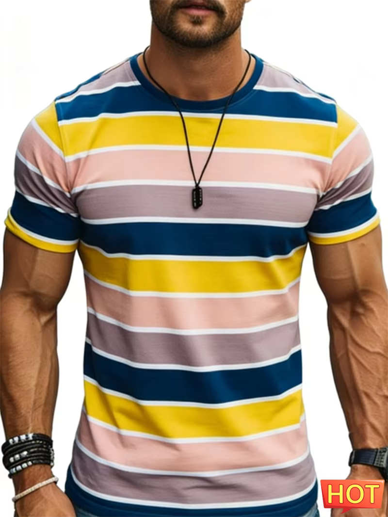 T-shirts graphiques rayés simples pour hommes