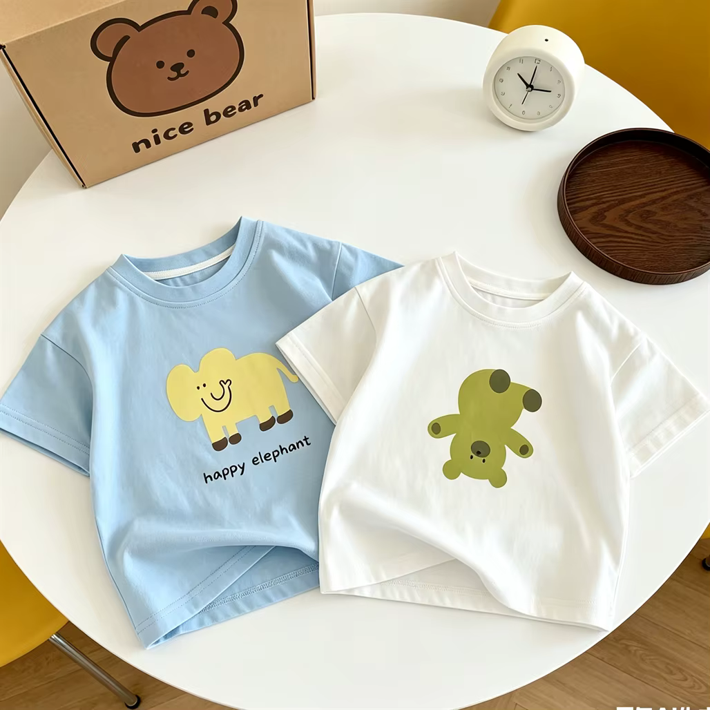 T-shirt imprimé dessin animé à manches courtes en pur coton