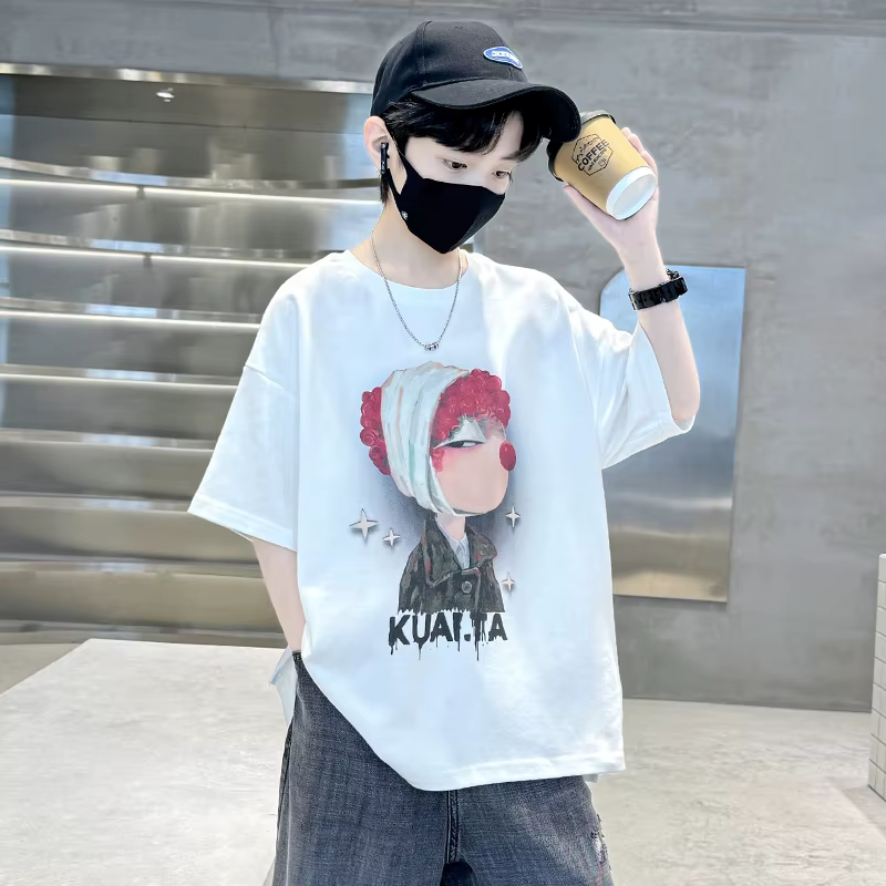 Enfants garçons T-Shirt été couverture en coton adolescent dessin animé motif lâche mode t-shirts à manches courtes