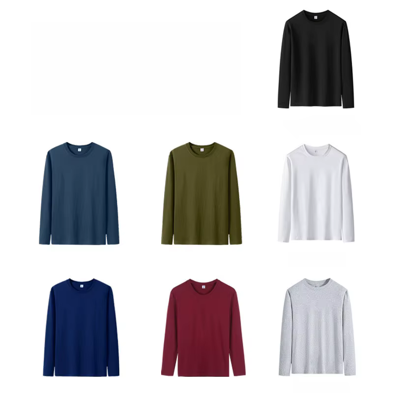 MRMT 2026 T-shirt Homme 180g en Coton Pur Couleur Unie Manches Longues Col Rond Ample Basique
