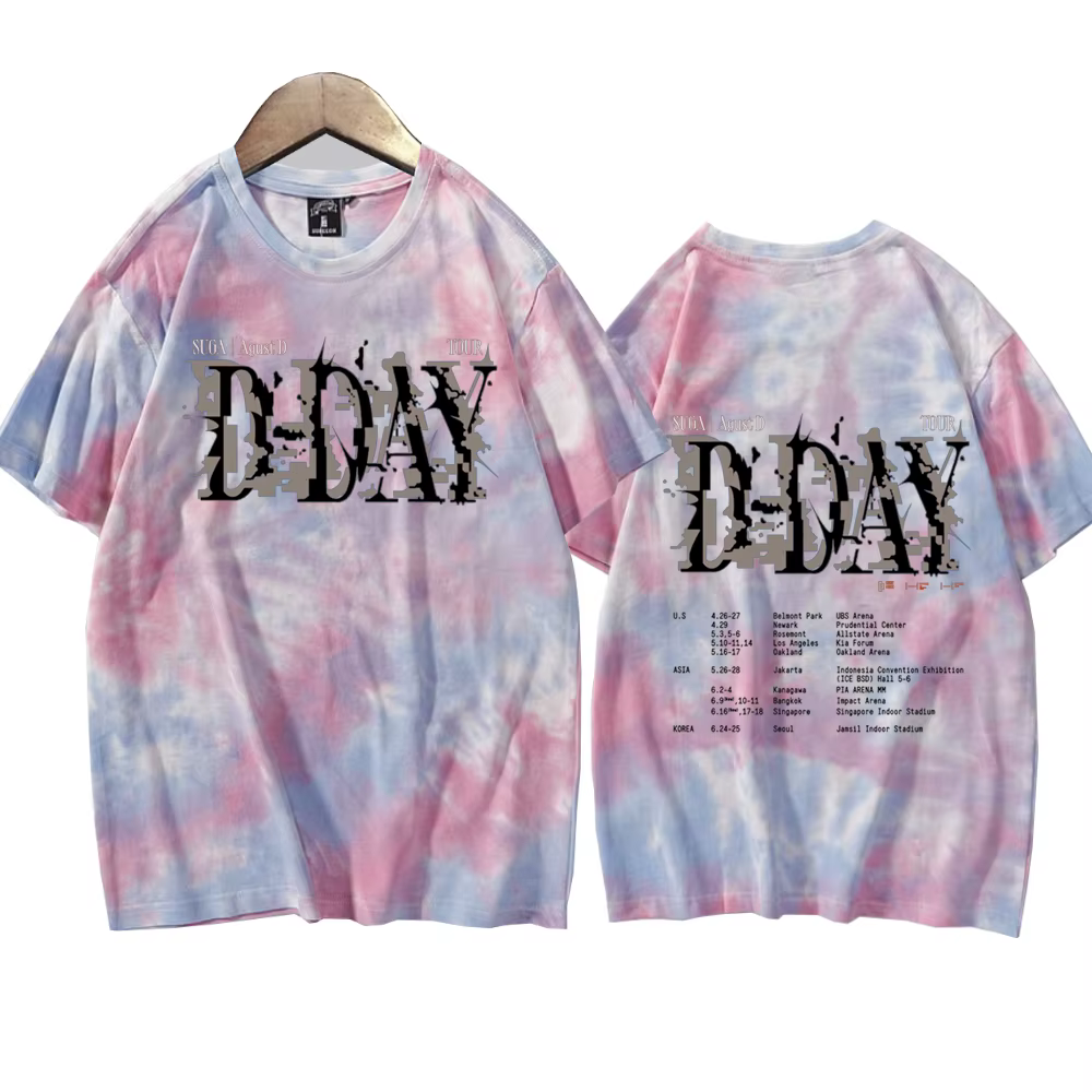 Suga Agust D Tour Tie Dye chemises unisexe col rond manches courtes musique populaire T-Shirt Fans cadeau