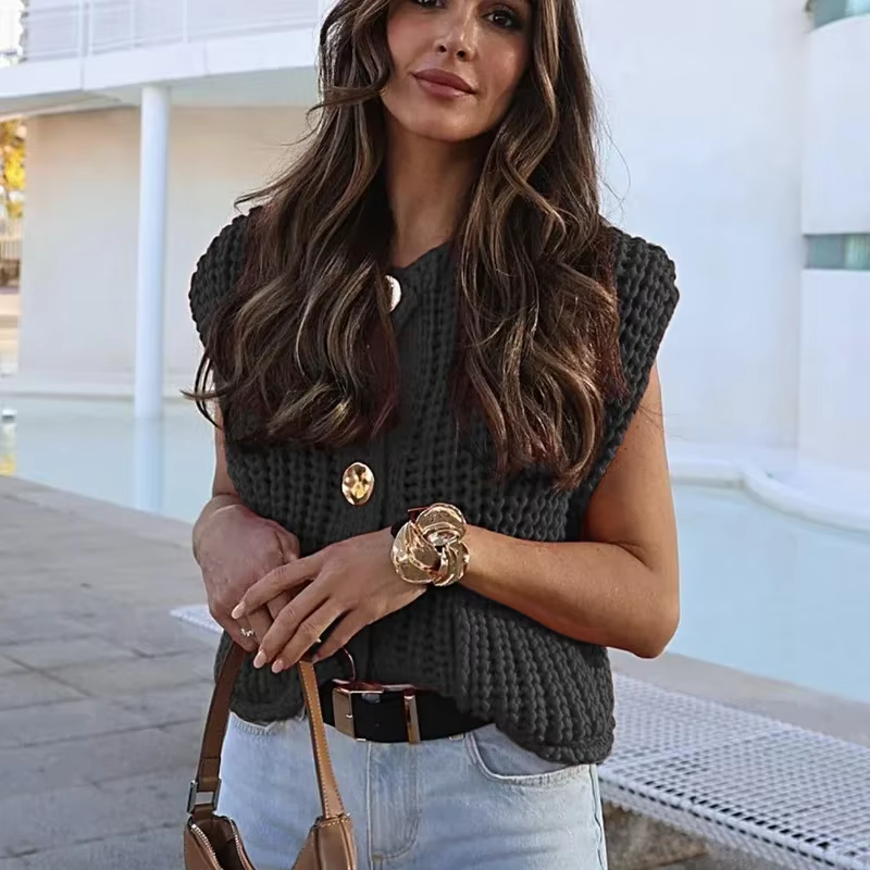 FIBTHELLL-Pull à col en V pour femme, chandail optique, manteau décontracté, haut en émail court, tempérament de la mode, automne et hiver