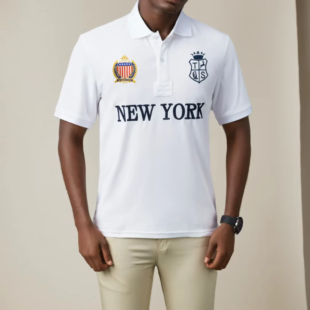 Blanc NEW YORK hommes Polo t-shirts 100% coton été affaires t-shirt décontracté solide respirant boutons col