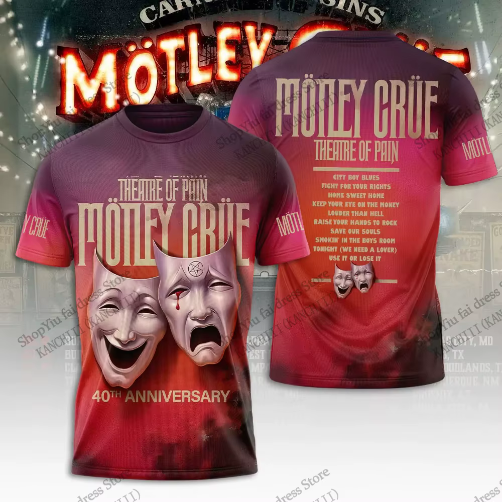 Nouveau T-shirt d'été imprimé 3D Motley Crue Tour Hip Hop Heavy Metal Rock Band pour Hommes