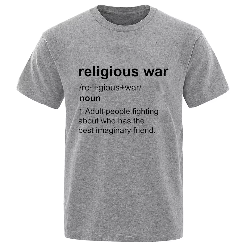 Guerre religieuse hommes t-shirt drôle lettre impression à manches courtes t-shirts mode graphique Y2k hauts meilleur