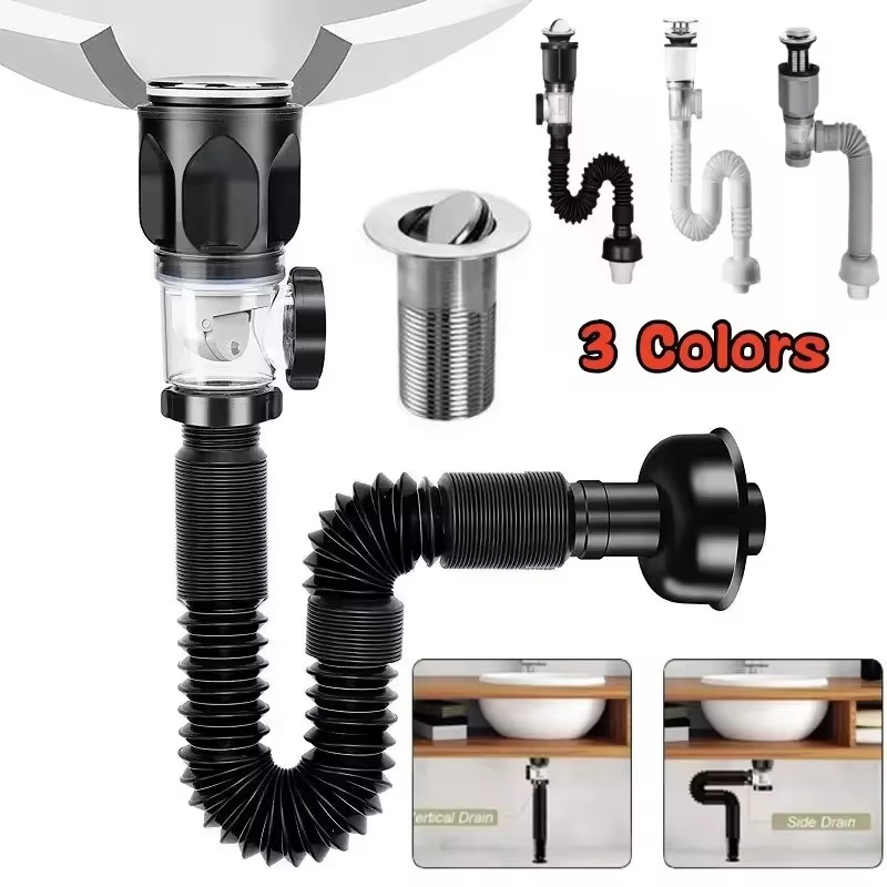 Ensemble de tuyaux de vidange Anti-odeur rabattables, filtre désodorisant rétractable pour évier de cuisine, bec de descente Flexible, salle de bains, Anti-colmatage