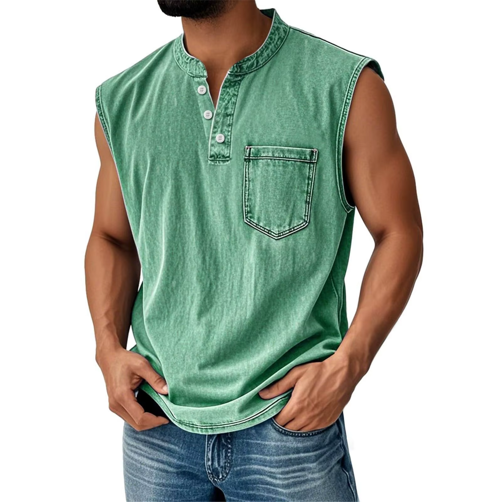 T-shirt sans manches vintage américain pour homme