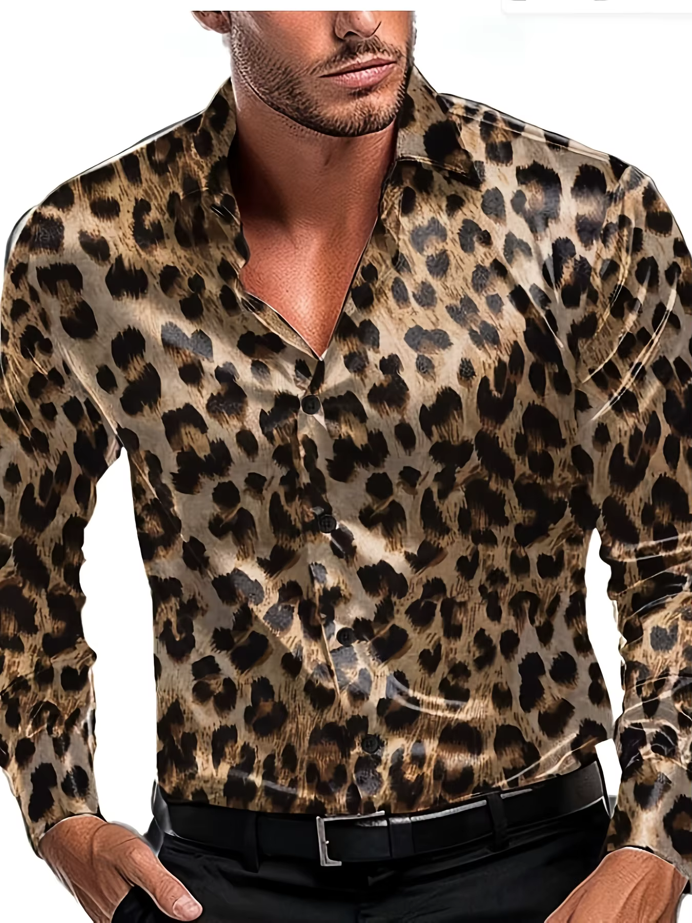 Chemise à manches longues imprimé léopard pour hommes