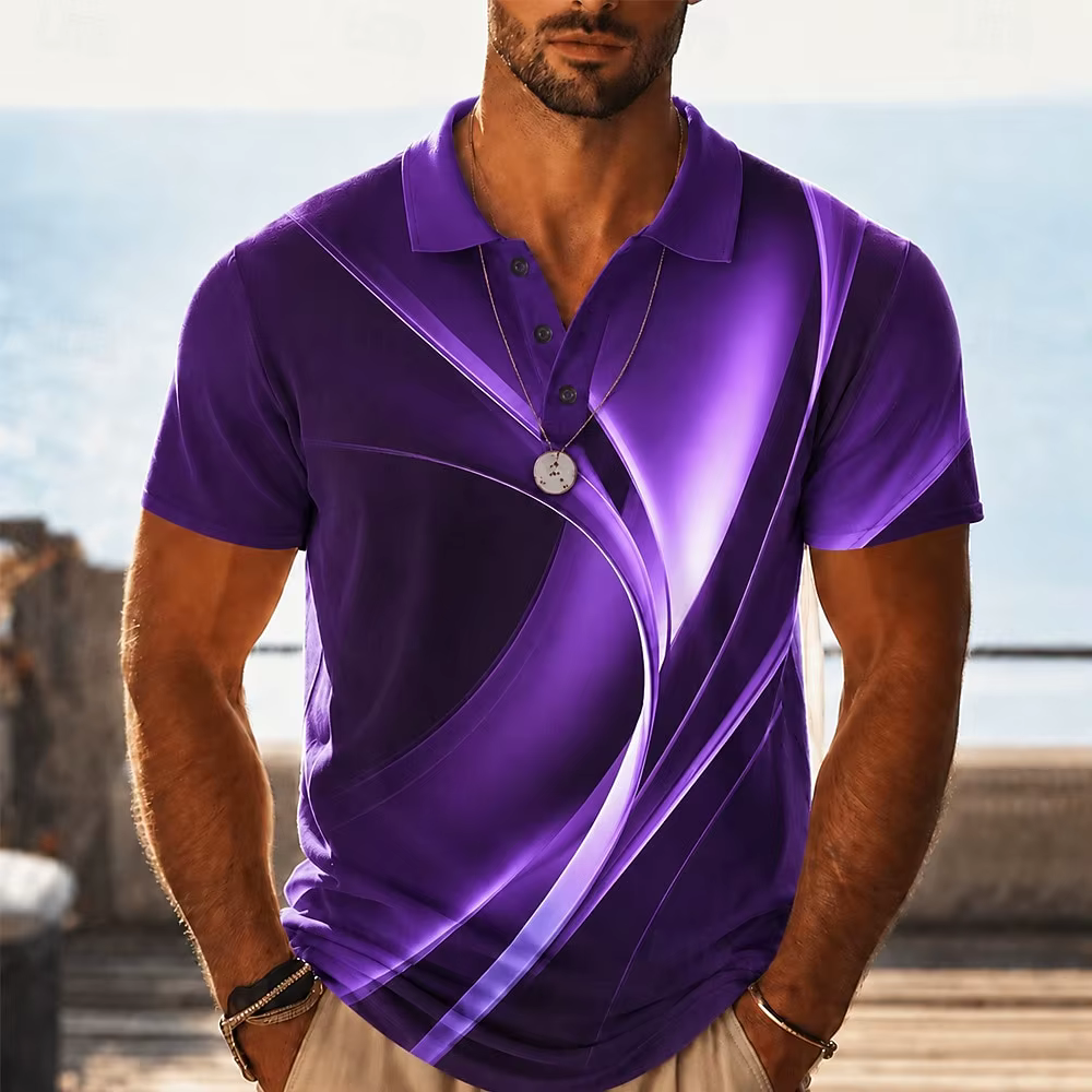 Polo pour homme à imprimé tourbillon dégradé bleu