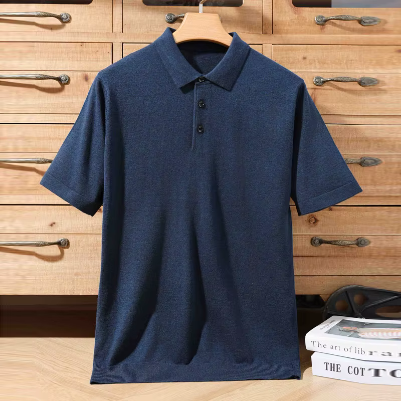 Haute qualité Ultra Fine 100% laine mérinos printemps été hommes d'affaires col Polo à manches courtes