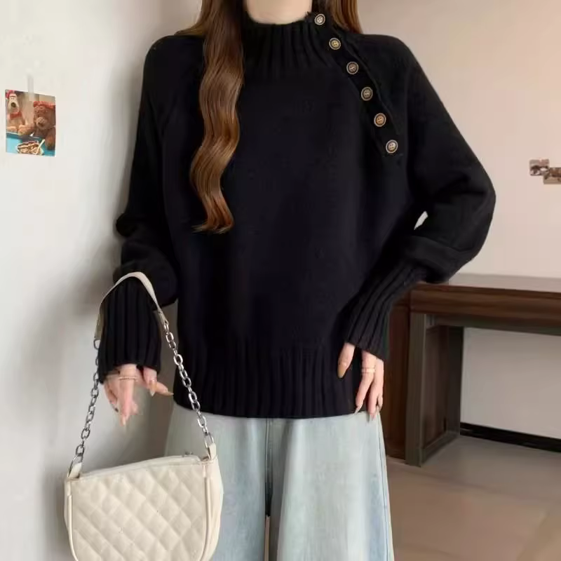 Pull tricoté à col mi-haut pour femmes, vêtements Y2k, Vintage, chaud, élégant, léger, à la mode, 2025