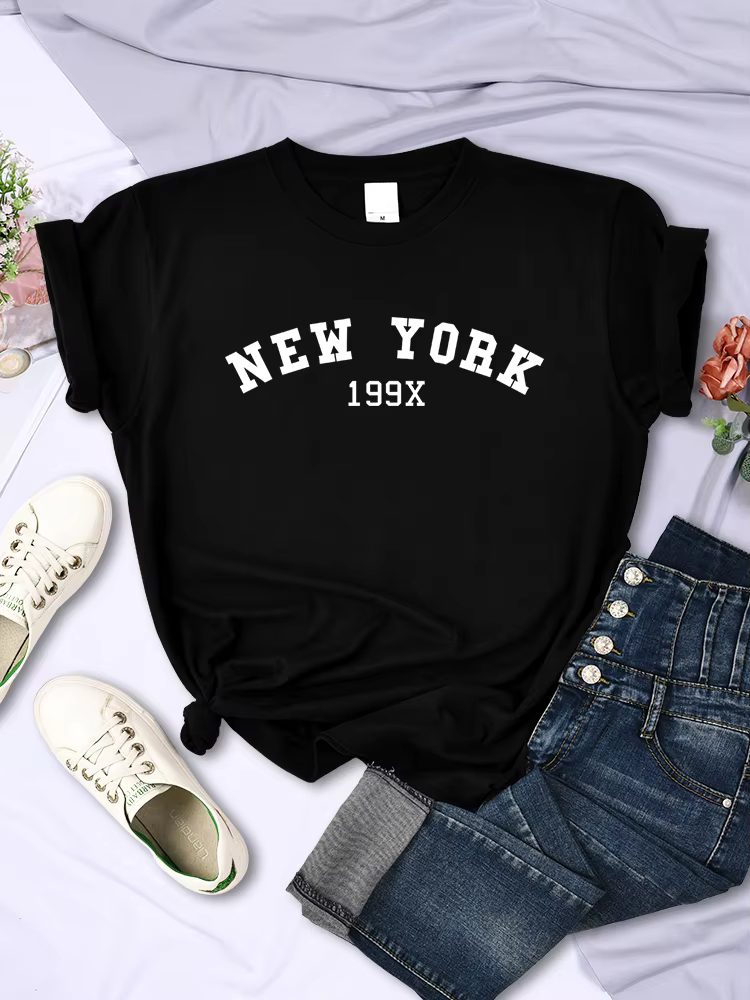 New York 199X personnalité lettre t-shirt femmes marque de mode à manches courtes décontracté confortable