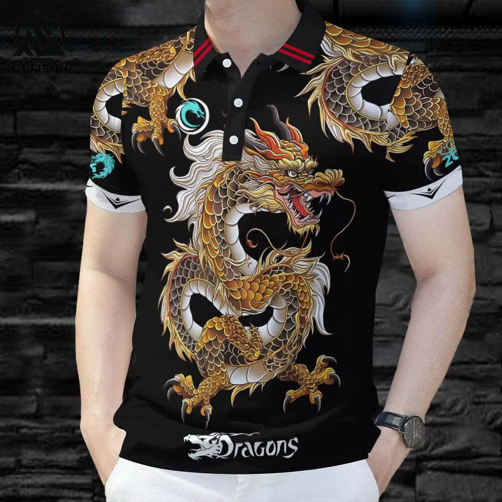 Polo imprimé motif Dragon de Style chinois
