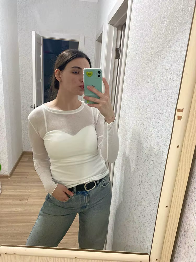 Haute qualité plaine T-shirt femmes coton élastique basique T-shirts femme décontracté hauts à manches longues Sexy