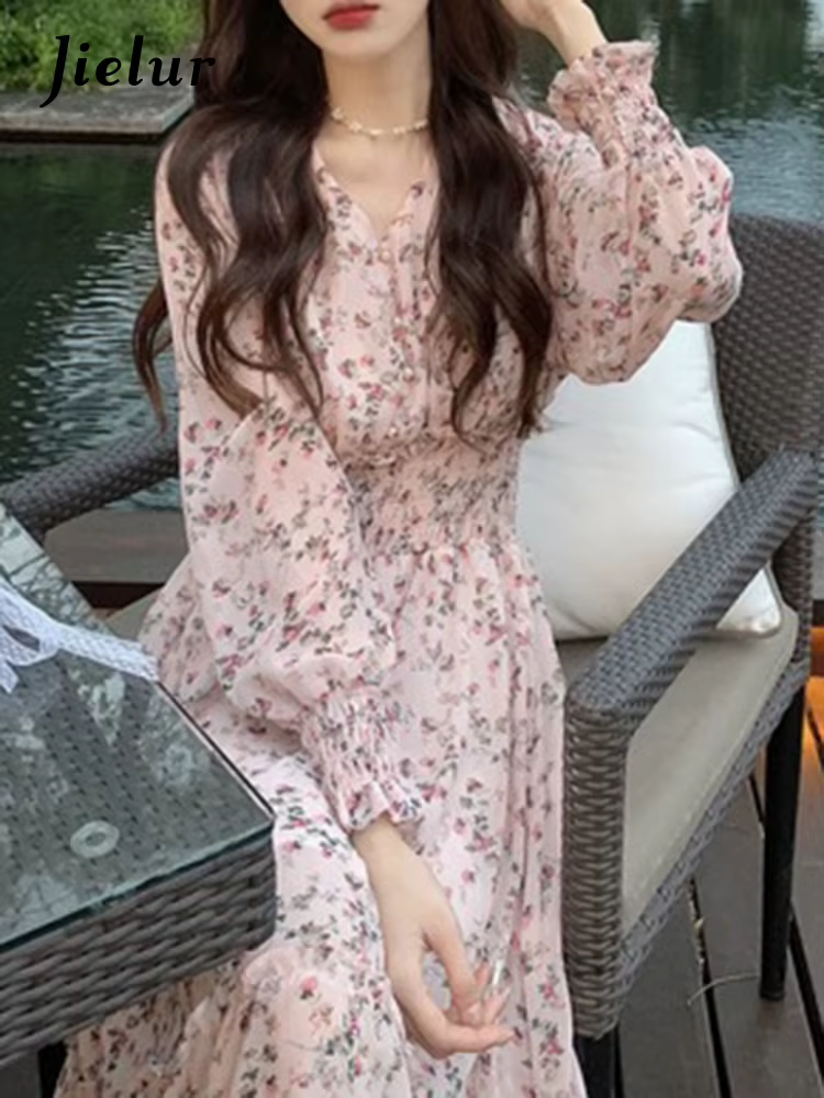 Jielur-Robe Élégante en Mousseline de Soie pour Femme