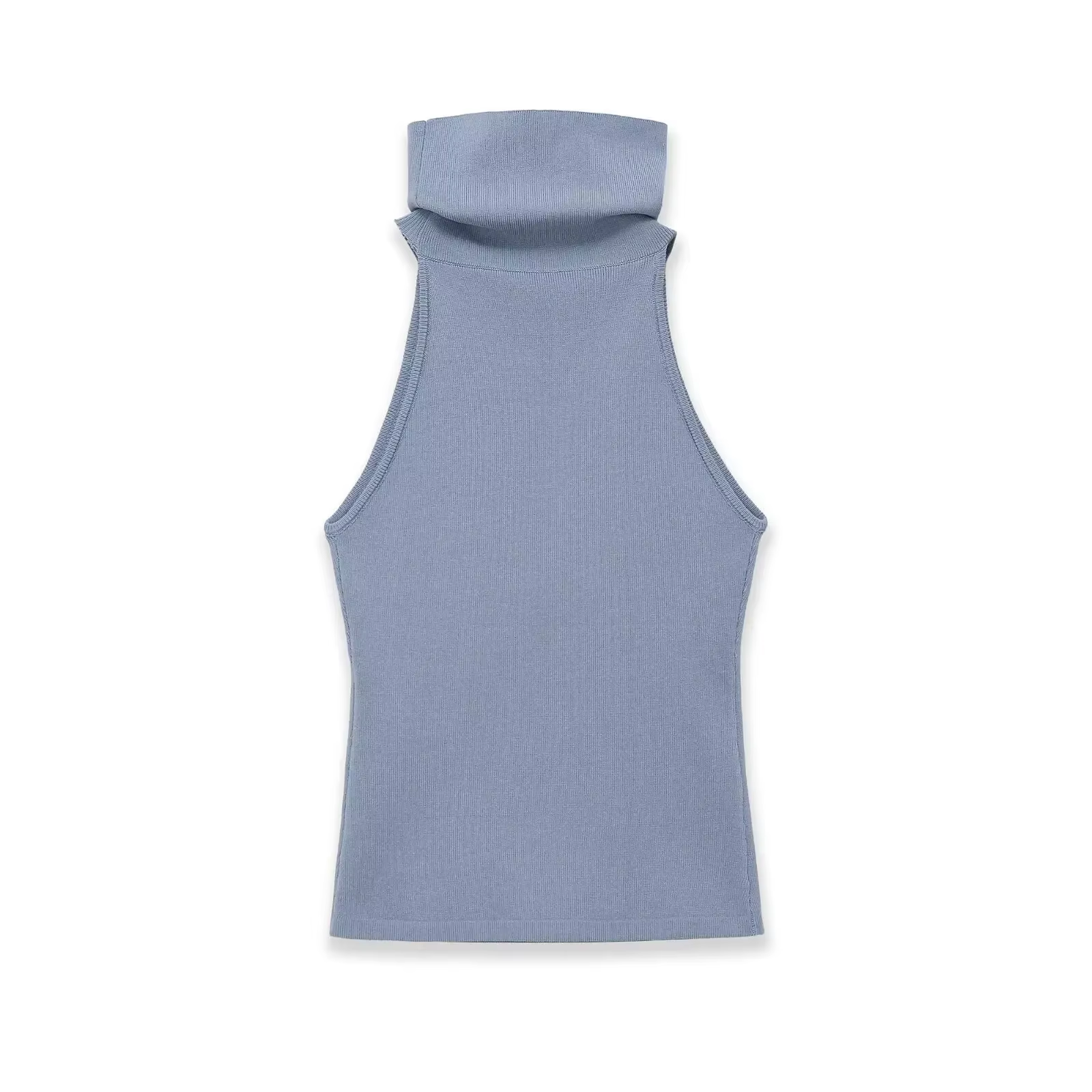Débardeur bleu à col roulé sans manches et dos nu pour femme