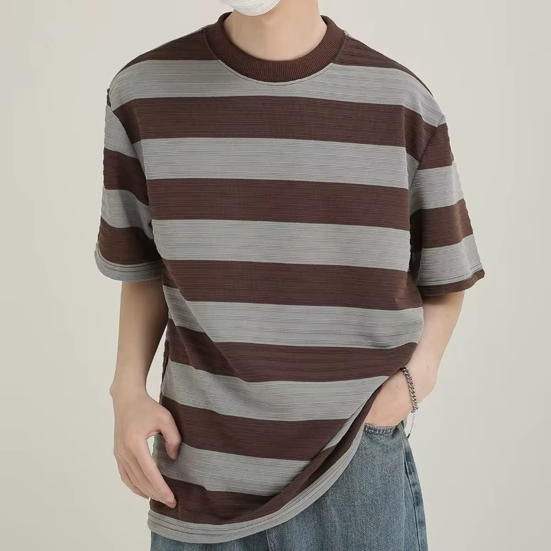 T-shirts rayés style preppy d'été pour hommes