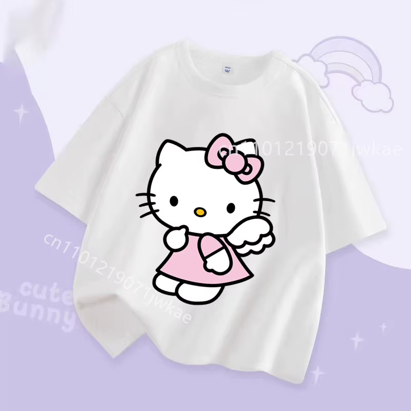 T-shirt d'été Hello Kitty Kawaii pour enfants