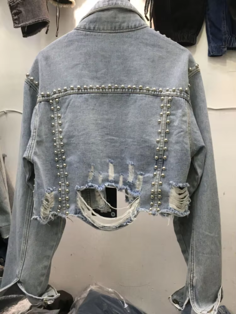 Veste en Jean pour femmes 2024 printemps été nouveau dans l'industrie lourde Rivet clouté