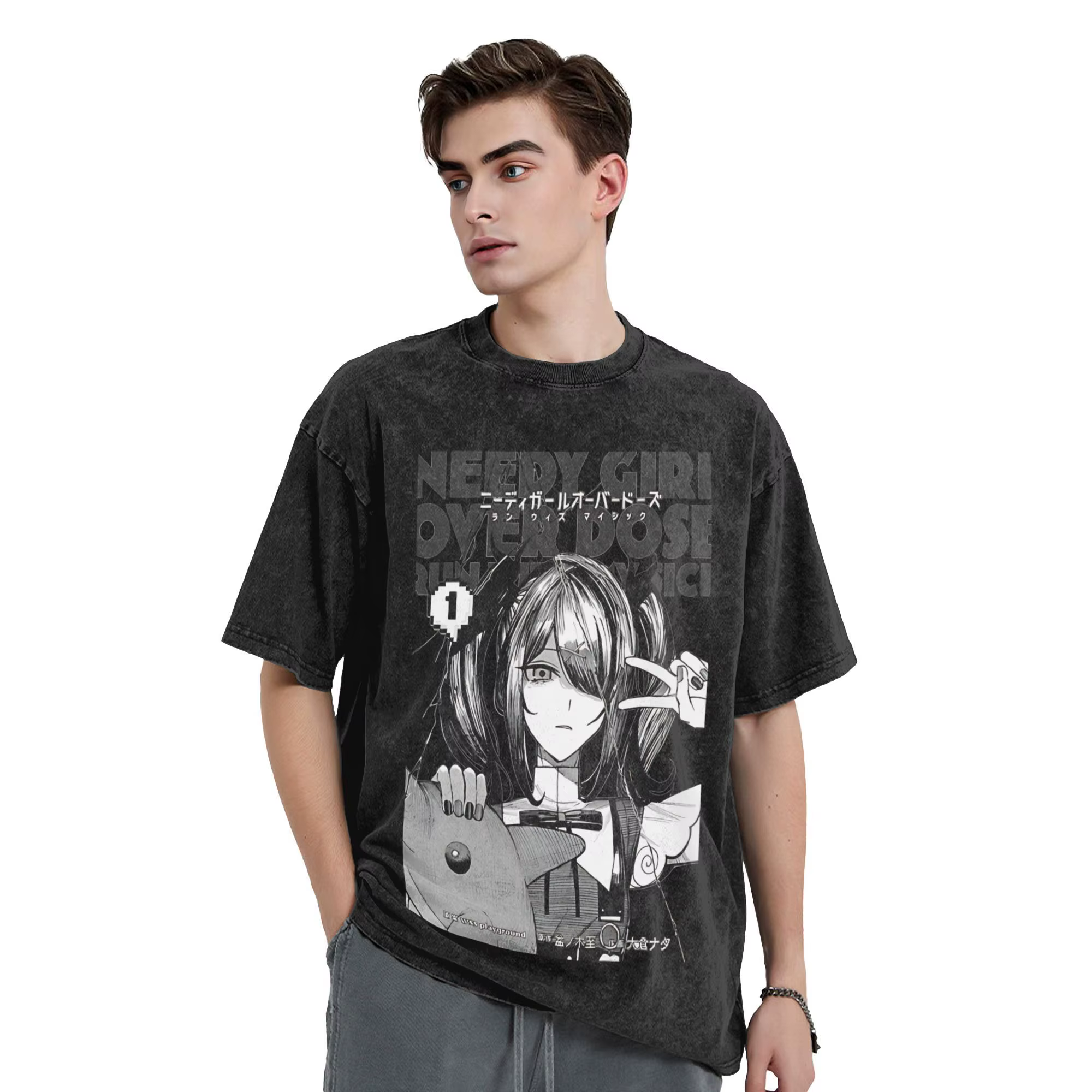 Harajuku chemises lavées nécessiteux Streamer surcharge Merch rétro T-Shirts haute rue Streetwear à manches courtes imprimé t-shirt