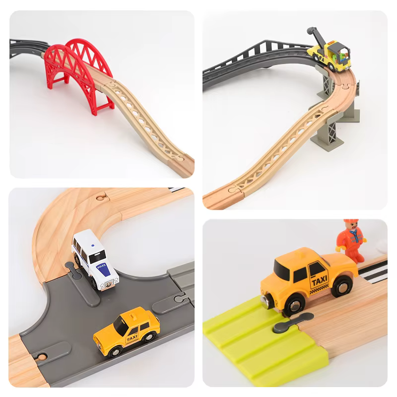 Nouveaux toutes sortes de pistes en bois et plastique, accessoires, pont incurvé, adaptés aux pistes de Train en bois de marque, jouets ferroviaires pour enfants, cadeaux