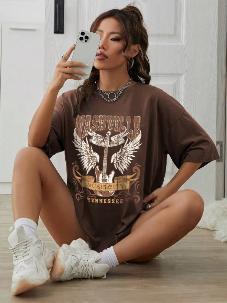 Femme coton T-Shirts Nashville musique ville Tennessee imprime T-Shirts mode femme à manches courtes vêtements confortable hauts de rue