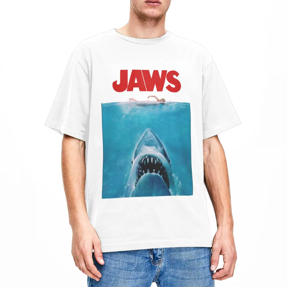 Hommes femmes mâchoires Original film chemise Merch rétro pur coton vêtements loisirs à manches courtes col rond t-shirts été T-Shirt
