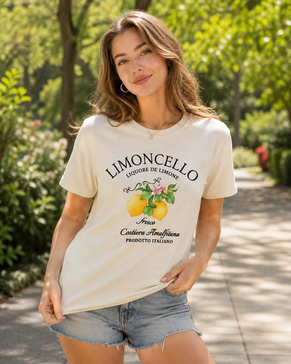Nouvelle collection 2026 T-shirt italien Côte Amalfi Citron Col Rond avec Imprimé Fruits et Lettres Cool Manches Courtes Décontracté Été
